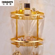 Biggers sanitary Gold color aluminium bathroom corner shelf double layer bathroom rack with hook