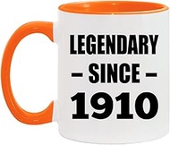 Designsify Gifts, 115th Birthday Legendary Since 1910, 11oz Accent Coffee Mug Orange Ceramic Tea-Cup