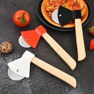 不銹鋼斧頭形披薩刀 切比薩 木柄單輪pizza切麵刀 介餅器 烘焙小工具