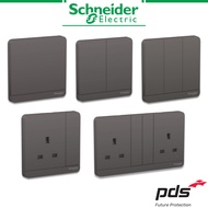 Schneider Electric AvatarOn 1-3 Gang 1/2 Way Light Switch & Socket Dark Grey UV Resistant 16AX/13A 2