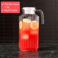 SELLING 1.8L GLASS PITCHER WITH STRIPED MOTIF, GLASS PITCHER, WATER JUG, GLASS WATER JUG, RED CHERRY