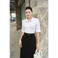 Women's Office White Shirt LF6SM22 German Collar Loose Sleeve Slim Form Stretch No Wrinkle