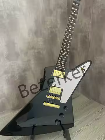 Explorer Black Electric Guitar Gold Hardware HH Pickups Mahogany Body