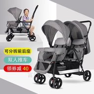 ST/♌Twin Baby Carriage Twin Baby Stroller Can Sit and Lie Double Stroller Twin Baby Stroller Front and Rear Sitting Trol