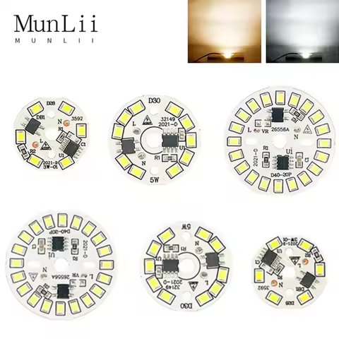 MunLii LED Chip for Lamp Bulb AC220V-240V 3W 5W 7W 9W 12W SMD 2835 Round Light Beads Bulb Chip Light