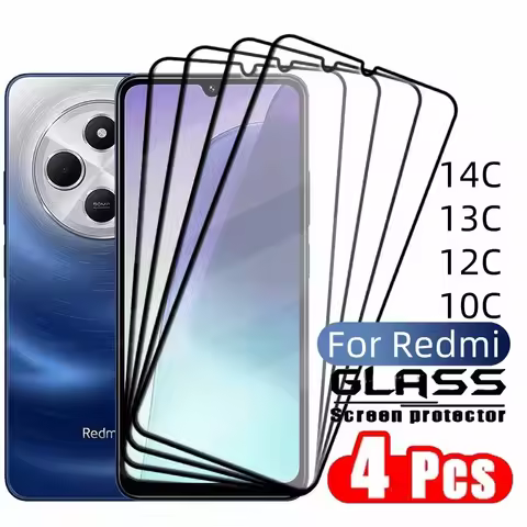 4PCS For Redmi 14C Glass Xiaomi Redmi 14C 13C 12C 10C Tempered Glass 9H HD Protective Full Cover Glu