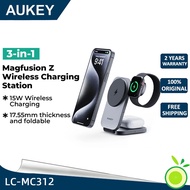 AUKEY LC-MC312 MagFusion Z Qi2 MFW 3-in-1 15W Foldable Magnetic Fast Wireless Charging Station