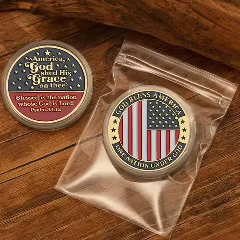 God Bless America Gold Plated Souvenir Coin Blessed Is The Nation Whose God Is Lord Psalm 33:12 Coll