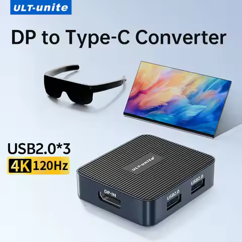 4K120Hz DP to Type-C Converter with USB2.0×3 Expansion Port 5V1A Power Supply DisplayPort to USB-C D