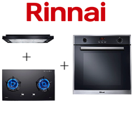 RINNAI RH-S329-PBR 90CM BLACK SLIMLINE HOOD + RINNAI RB-72G 2 BURNER GLASS GAS HOB + RINNAI RO-E6208TA-EM 70L BUILT-IN OVEN