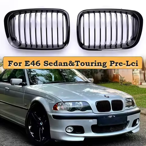 Gloss Matte Black Chrome M Color Single Line Grille Kidney Grill For BMW 3 Series E46 4-Door Sedan T