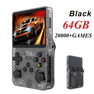 เครื่องเล่นเกม R36S ระบบ Linux เครื่องเล่นเกมวิดีโอแบบพกพา 64G หน้าจอ IPS 3.5 นิ้ว พร้อมเกมย้อนยุค เ