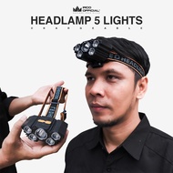 IRCO Headlamp Charger Waterproof 5 Lampu Led Super Terang - Senter Kepala Outdoor Anti Air Case Usb