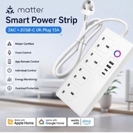 Matter Protocol UK Smart Power Strip 13A with 2 USB-A + 2 USB-C Ports App Remote & Voice Control Com