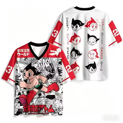 2026 Summer Fashion Iron Wall Astro Boy Baseball Style 3D Printed Quick Drying Loose Short Sleeve St