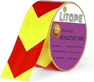 Litape 2" X 30ft Fluorescent Yellow Red Arrow Trailer/Trucks Retro Reflective Safety Tape, High Visibility Hazard Caution Warning Conspicuity Tape, Reflector Tape/Sticker for Motorcycle and Bike