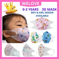 WELOVE 0-3 Years Old 10pcs 3ply 3D Baby Protective Earloop 3 Layer Face Mask Disposable Budak Kanak