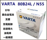 頂好電池-台中 華達 VARTA 80B24L N55 EFB 銀合金汽車電池 超強啟動力 充電制御 油電車