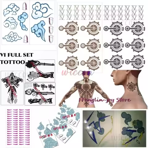 Game LOL Arcane VI Cosplay Tattoo Sticker Full Back Women Halloween Party Carnival Roleplay Accessor