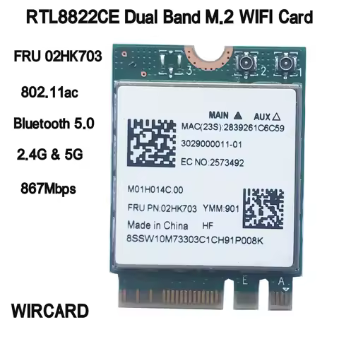 RTL8822CE 802.11AC WiFi+BT 5.0 NGFF FRU 02HK703 wireless netowrk card For Lenovo E460 E465 E470 E475