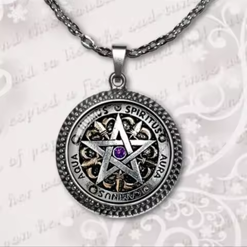 Wiccan Necklace black magick Pagan Pentagram Jewelry Glass Dome Pendant Necklace wholesale 2017 A-01