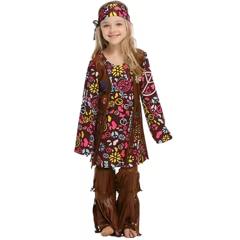 Peace And Love Hippie Costume For Girls Kids Child 70s Costumes Halloween Party Carnival Fancy Dress