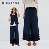 GIORDANO Women Pants Ruffle Trims Wide Leg Faux Denim Pants Drawstring Elastic Waist Relaxed Fashion