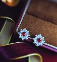 財富•健康•愛情|高級無燒緬甸鴿血紅寶石0.8克拉-純銀日系耳環