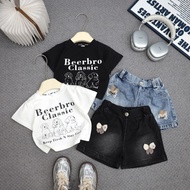 Girls' t-shirt and denim shorts set - Beautiful jeans and shorts set for babies - jean shorts set wi