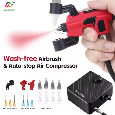 DSPIAE PT-AB 0.3/0.5mm Wash-Free Airbrush Kit Upgraded 40PSI Auto-Stop Compressor for Gundam Model P