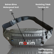 Tas Selempang Waisbag / Tas Pinggang Anti Air Bahan Bimo Pria Wanita Ojol Maxim Hitam / Tas Selempan