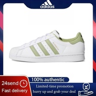 Adidas SuperStar White Green Waterproof Slip-resistant Shoes For Women
