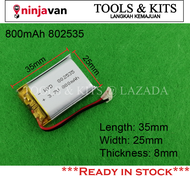 3.7V 800mAh 802535 Lipo Battery Rechargeable Battery for Kids Smart Watch Tablet MP3 MP4 MP5 Bluetoo