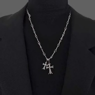 Double Cross Pendant Necklace/ Silver Cross Chain Necklace Christian Cross Necklace Plated Jesus Cro