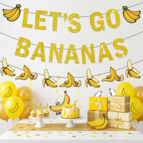 Yellow Bananas Birthday Banner Garland Let’s Go Hanging Spiral Party Decoration for Fruit Themed Fir
