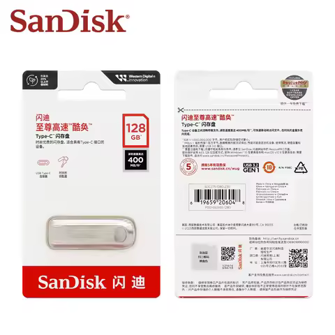SanDisk Ultra Luxe Metal Type-C Pen Drive CZ75 Max 400Mb/s Read USB 3.2 Flash Drive 64GB 128GB 256GB