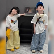 Han Fan Summer Suit Girls Fashion Short-Sleeved T-Shirt Trousers Boys Sisters Sisters Sisters Clothi
