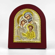Holy Family Icon Orthodox Greek Icon Byzantine 7.5 Inch Zinc Alloy Icon Wooden Frame Gold-Finished C