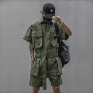 Overalls Men CargoกางเกงสีดําคลาสสิกโดยรวมลําลองJumpsuitกางเกงสีดําชายญี่ปุ่นStreetwear Techwearฤดูร