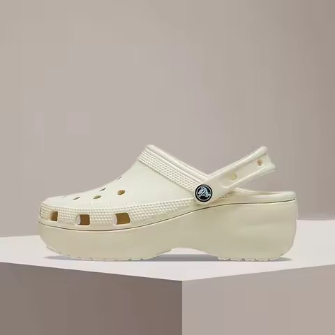 Crocs Classic Platform Clog Off-White Simple Stylish Versatile Durable Thick-Soled Elevated 4.1cm Wo