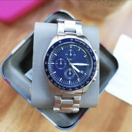 Fossil CH3030 Sport 54 Chronograph Watch with Tachymeter Bezel Blue Dial in Silver Stainless Steel B