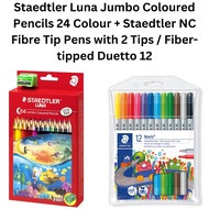 Staedtler Luna Jumbo Coloured Pencils 24 Colour + Staedtler NC Fibre Tip Pens with 2 Tips / Fiber-ti