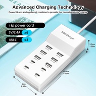USB C Charger, 50W 10 Ports USB C Charging Station, USB C Charger Block, USB Charger Multiple Device