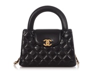 Chanel Black Shiny Quilted Calfskin Nano Kelly Aged Gold Hardware, 2024