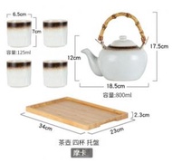 陶瓷茶壺水杯套裝【（茶壺+4杯+託盤）-摩卡】 #N90_032_1011
