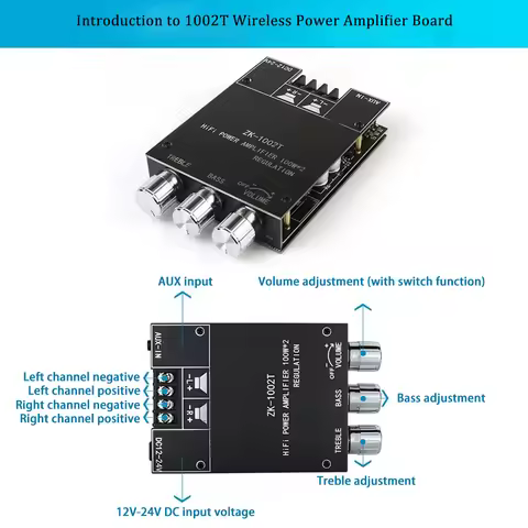 ZK-1002T Subwoofer Amplifier 100Wx2HIFI 2.0 Channel Mini Bluetooth Amplifier Board Professional Soun