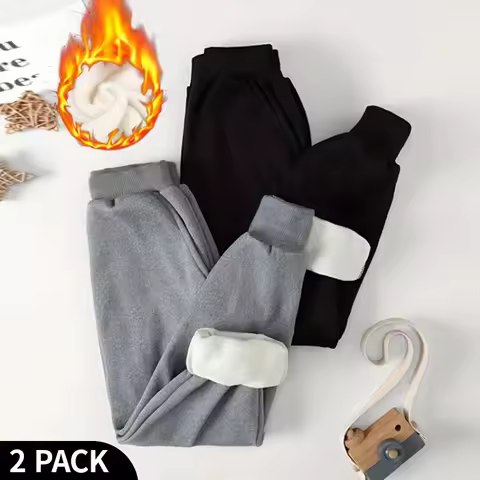 2-piece Set Of Autumn And Winter Children's Black Gray Combination With Fleece Sports Pants Boys And