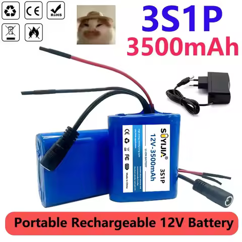 100% Original 3S1P 12V 3500mAh Battery Pack with Protective Plate12V 3.5Ah 18650 Lithium DC 12.6V Re