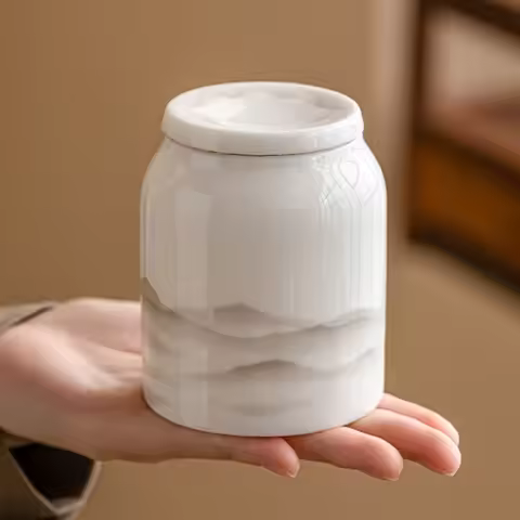 Small Jada Portable Mountain Tea Box Organizer Teaware Peach Tea Container Can Jar Storage Ceramic C