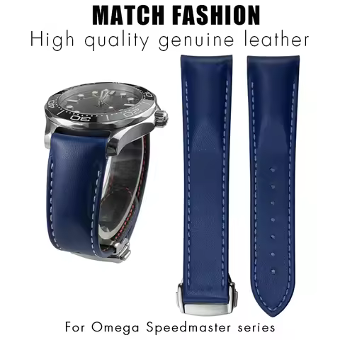 19mm 20mm 21mm Genuine Leather Watchband Fit for Omega Seamaster 300 Aqua Terra AT150 Speedmaster Pl